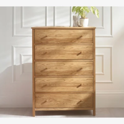 Happy Beds Coxmoor – 5-Drawer Chest of Drawers – Oak – Wooden - Happy Beds