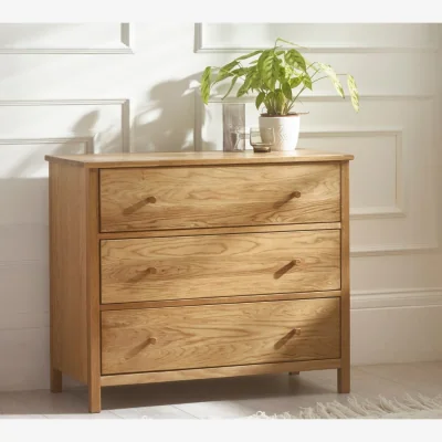 Happy Beds Coxmoor – 3-Drawer Chest of Drawers – Oak – Wooden - Happy Beds