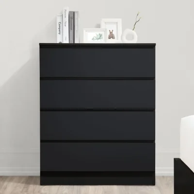 Happy Beds Oslo - 4 Drawer Chest of Drawers - Black - Wooden - Happy Beds