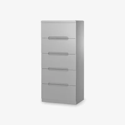 Happy Beds Manhattan - 5 Drawer Narrow Chest - Grey - Wooden - Happy Beds