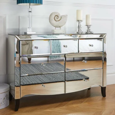 Happy Beds Palermo - Mirrored 3 + 4 Drawer Chest - Mirror - Mirror/Wooden - Happy Beds