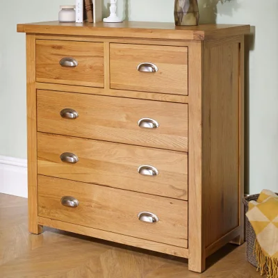 Happy Beds Woburn - 3 + 2 Drawer Chest - Oak - Wooden - Happy Beds