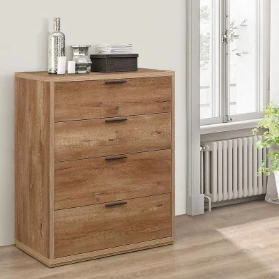 Happy Beds Stockwell - Rustic 4 Drawer Chest - Oak - Wooden - Happy Beds
