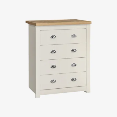 Happy Beds Highgate - 4 Drawer Chest - Cream/Oak - Wooden - Happy Beds