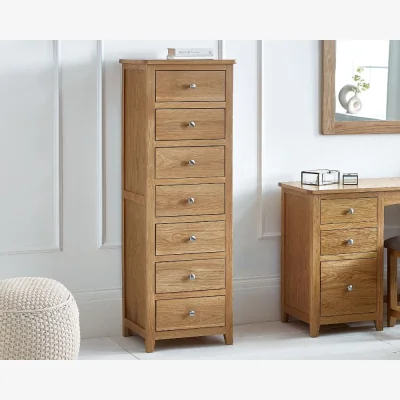 Happy Beds Mallory - 7 Drawer Narrow Chest - Oak - Wood