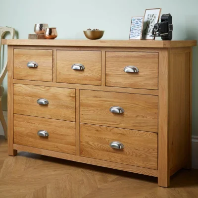 Happy Beds Woburn - 4+3 Drawer Chest - Oak - Wooden - Happy Beds