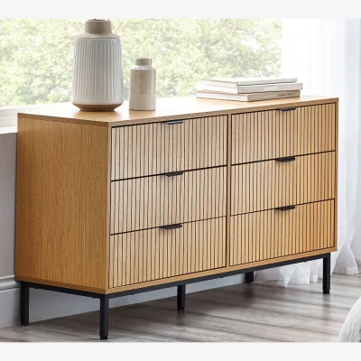 Happy Beds Sia – 6-Drawer Chest of Drawers – Oak/Black – Wood/Metal - Happy Beds