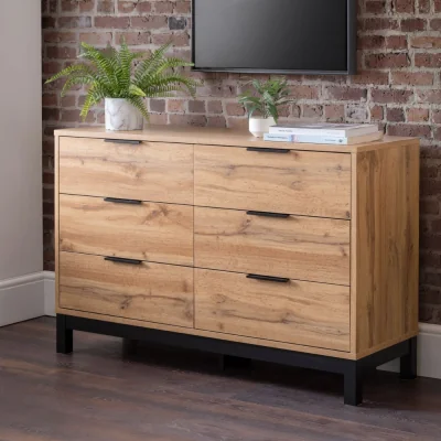 Happy Beds Bali - 6 Drawer Wide Chest - Oak - Wooden - Happy Beds