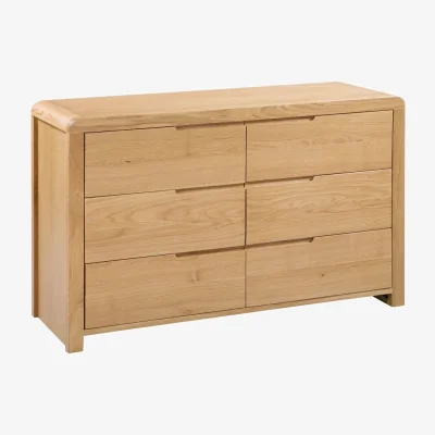 Happy Beds Curve - 6 Drawer Wide Chest - Oak - Wooden - Happy Beds