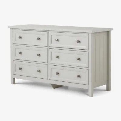 Happy Beds Maine - 6 Drawer Wide Chest - Dove Grey Wooden - Happy Beds