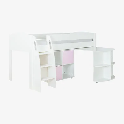 John Lewis Stompa Uno S Plus Mid-Sleeper with White Headboard, Pull-Out Desk and 2 Door Cube Unit