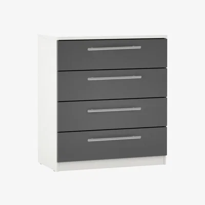 John Lewis ANYDAY John Lewis & Partners Mix it T-bar Handle Wide 4 Drawer Chest, Gloss House Steel/White