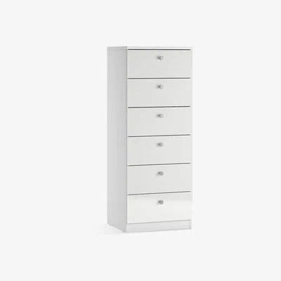 John Lewis ANYDAY John Lewis & Partners Mix it Narrow 6 Drawer Chest, Chrome Knob Handles, Gloss White