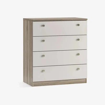 John Lewis ANYDAY John Lewis & Partners Mix It Wide 4 Drawer Chest, Nickel Knob Handles, Grey Ash/Matt Smoke