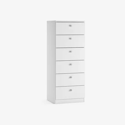 John Lewis ANYDAY John Lewis & Partners Mix it Narrow 6 Drawer Chest, Chrome Knob Handles, Matt White