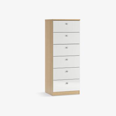John Lewis ANYDAY John Lewis & Partners Mix it Narrow 6 Drawer Chest, Chrome Knob Handles, Oak/Gloss White