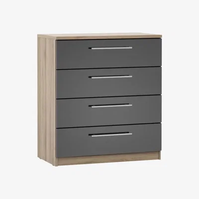 John Lewis ANYDAY John Lewis & Partners Mix it T-bar Handle Wide 4 Drawer Chest, Gloss House Steel/Grey Ash