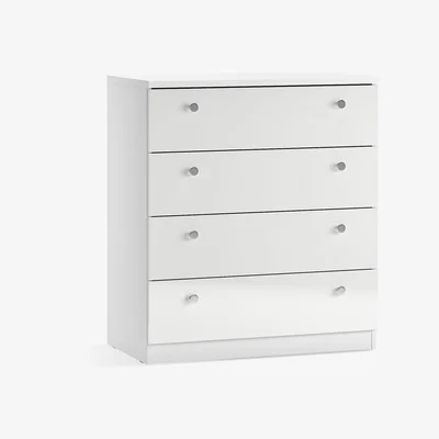 John Lewis ANYDAY John Lewis & Partners Mix it Wide 4 Drawer Chest, Chrome Knob Handles, Gloss White