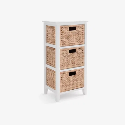 John Lewis John Lewis Pine and Water Hyacinth 3 Drawer Storage Unit, White / Natural