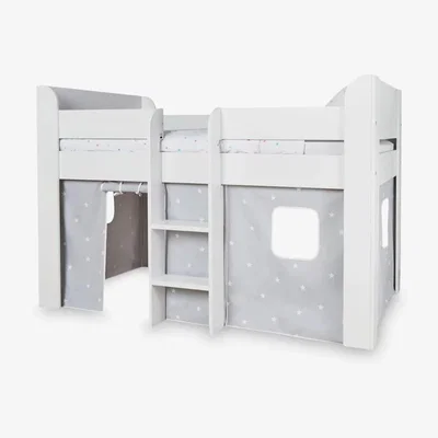 John Lewis Great Little Trading Co Paddington Mid-Sleeper Bed Frame & Star Curtains, Single, Grey