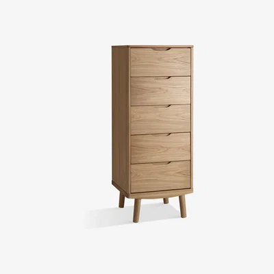 John Lewis John Lewis & Partners Bow 5 Drawer Tall Boy Chest, Oak