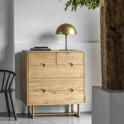 Knees Craft Oak Finish 5 Drawer Chest  - Natural