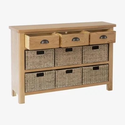 Knees Rara Oak 3 Drawer 6 Basket Unit - Rustic Oak