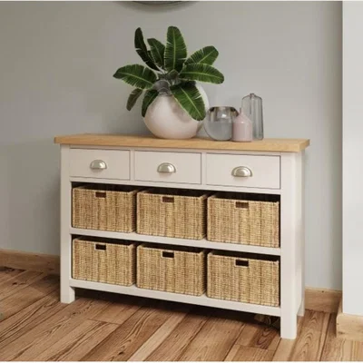 Knees Ruskin Oak 3 Drawer 6 Basket Unit - Dove Grey