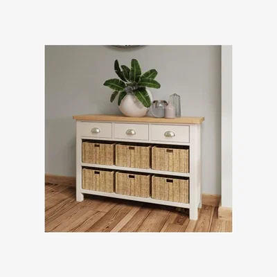 Knees Ruskin Oak 3 Drawer 6 Basket Unit - Dove Grey