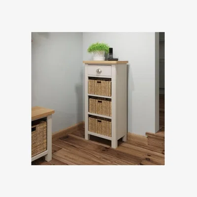 Knees Ruskin Oak 1 Drawer 3 Basket Unit - Dove Grey