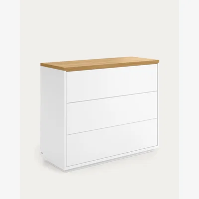 Kave Home Abilen 3-drawer oak veneer and white lacquer chest of drawers 90 x 75 cm FSC 100%
