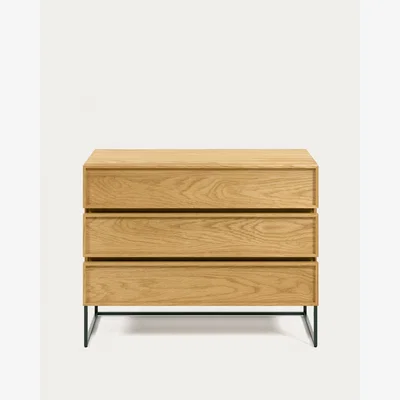 Kave Home Taiana chest of drawers with oak veneer and steel frame with black finish 100 x 78 cm