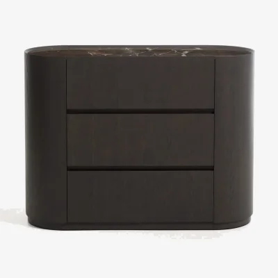 Kave Home Nemore chest of drawers with 3 oak veneer drawers and Emperador marble-effect ceramic top, FSC Mix Credit, 120 x 45 cm