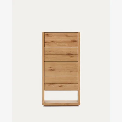 Kave Home Alguema chest of drawers with 4 drawers in oak wood veneer with natural finish, 60 x 120 cm