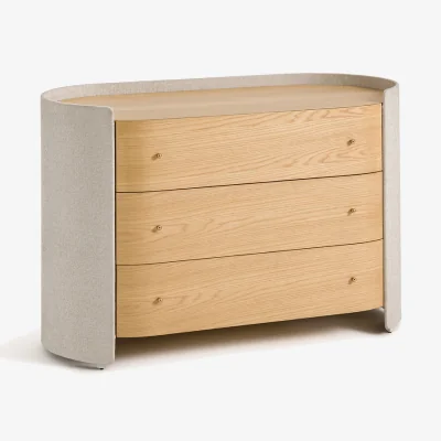 La Redoute Firmo Chest of Drawers with 3 Drawers in Oak Veneer and Fabric