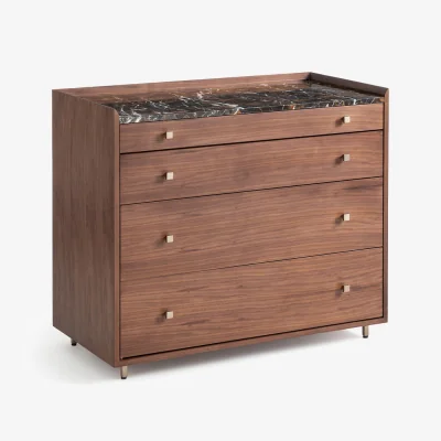La Redoute Noham Walnut and Amber Marble Chest of Drawers