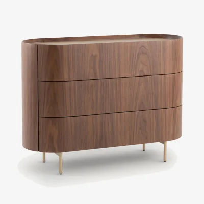 La Redoute Aslen Chest of Drawers in Walnut and Leather Veneer with 3 Drawers