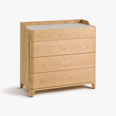 La Redoute Junius Chest of Drawers in Oak Veneer and Leather, Designed By Emmanuel Gallina