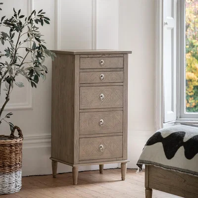 La Redoute Nashik Ash Wood Parquet 5 Drawer Tallboy Chest