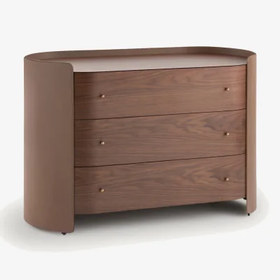 La Redoute Firmo Chest of Drawers in Walnut and Leather Veneer with 3 Drawers