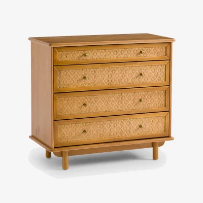 La Redoute Orient Solid Pine and Cane Chest of Drawers