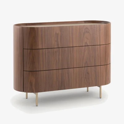 La Redoute Aslen Chest of Drawers in Walnut and Leather Veneer with 3 Drawers