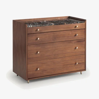 La Redoute Noham 4-Drawer Chest of Drawers in Walnut Veneer and Amber Marble