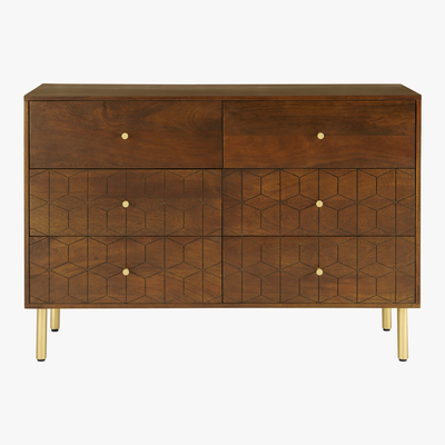 Made.com Hedra Wide Chest of Drawers, Mango wood and Brass