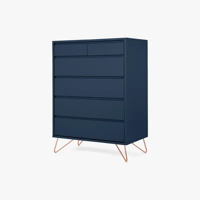 Made.com Elona Tall Multi Chest of Drawers, Blue & Copper Legs