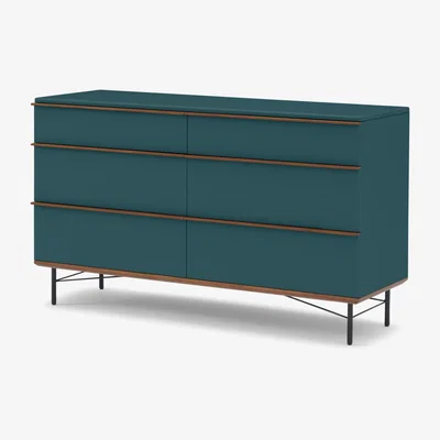 Made.com Vincent Wide Chest of Drawers, Petrol Blue & Walnut Stain