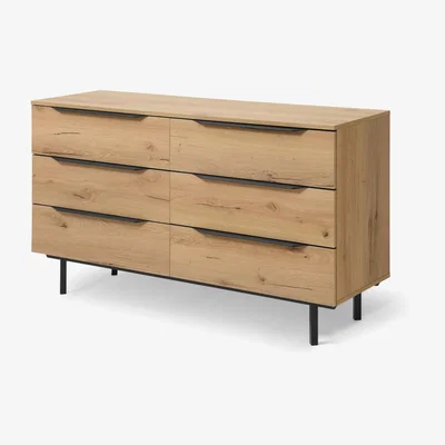 Made.com Damien Wide Chest of Drawers, Distressed Oak Effect & Black