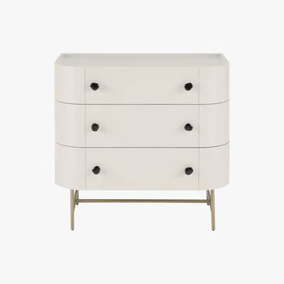 Made.com Tandy Chest Of Drawers, Light Grey with Gloss Black Handles & Brass Legs