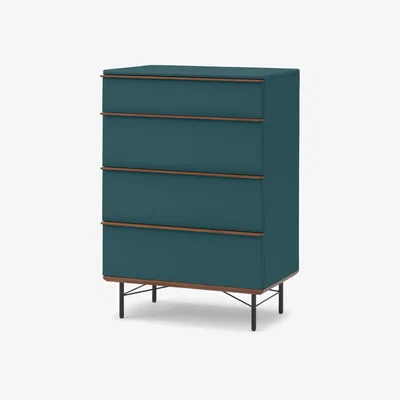 Made.com Vincent Tall Chest of Drawers, Petrol Blue & Walnut Stain