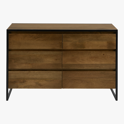 Made.com Rena Wide Chest of Drawers, Mango Wood & Black